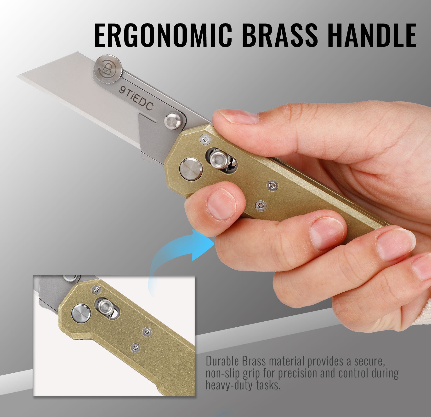 Folding Utility Knife, Brass Handle Heavy Duty Safety box cutter