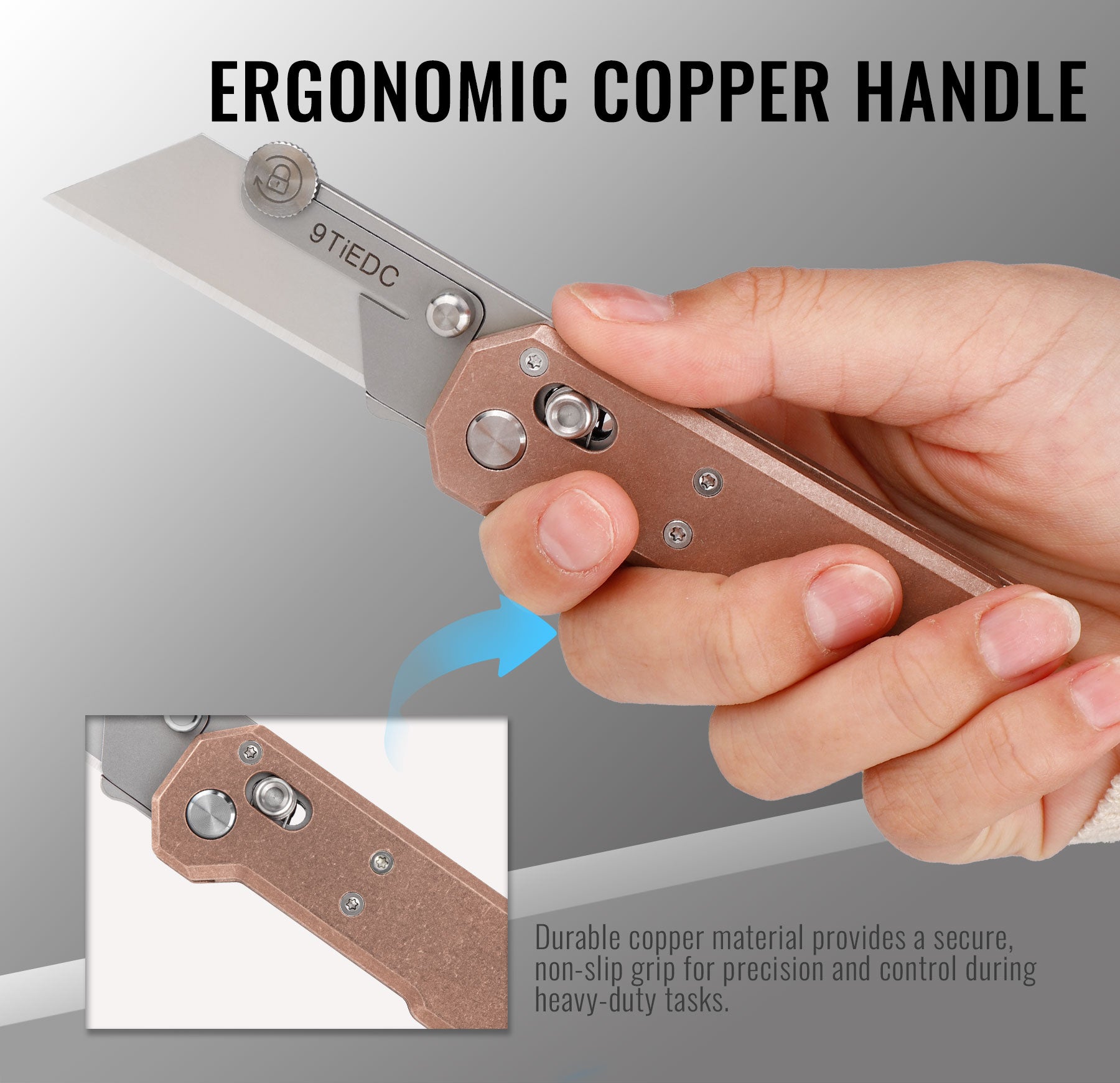 Folding Utility Knife, Copper Handle Heavy Duty Safety box cutter