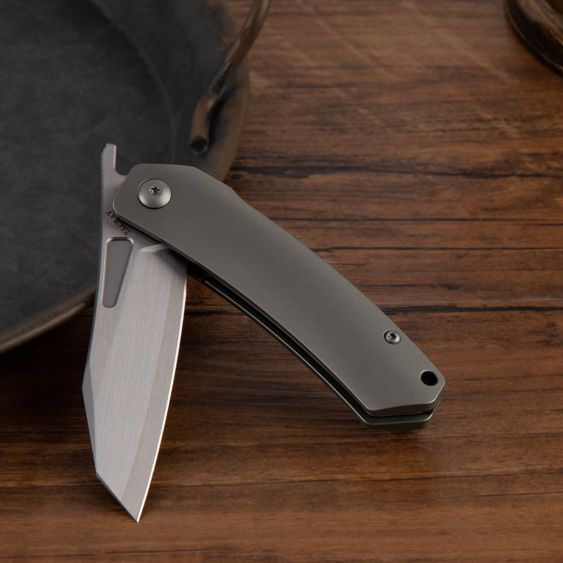 Tacray Reverse Tanto Flipper Knife with Titanium handle