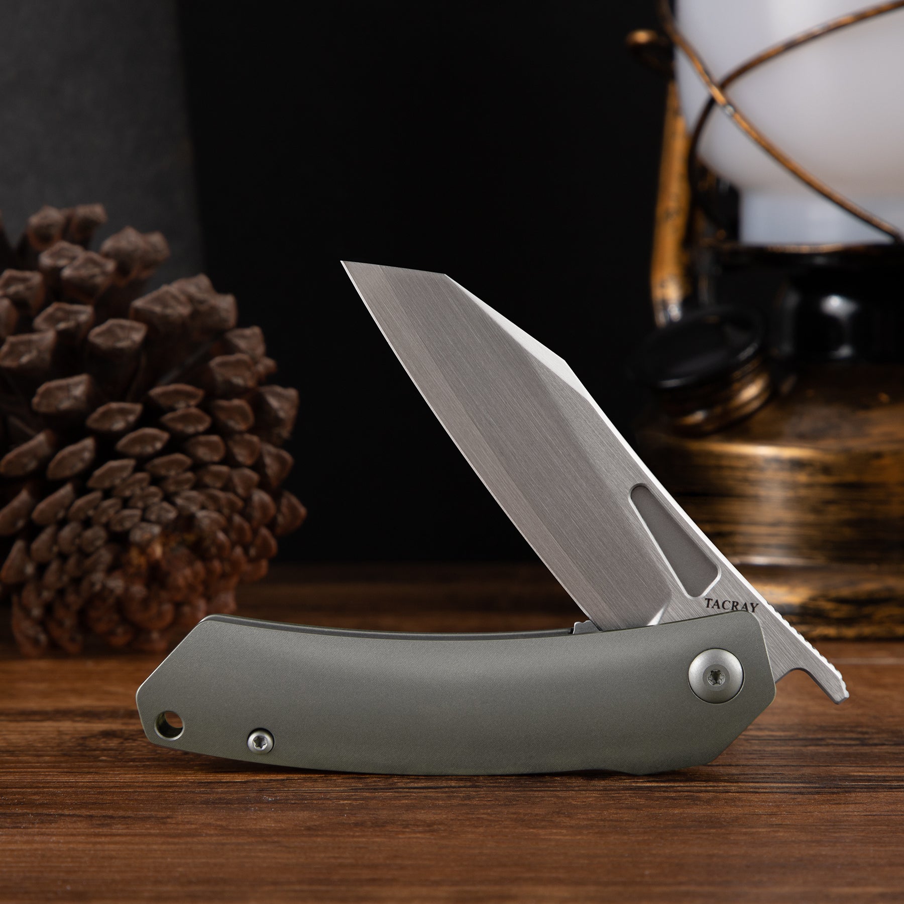 Tacray Reverse Tanto Flipper Knife with Titanium handle