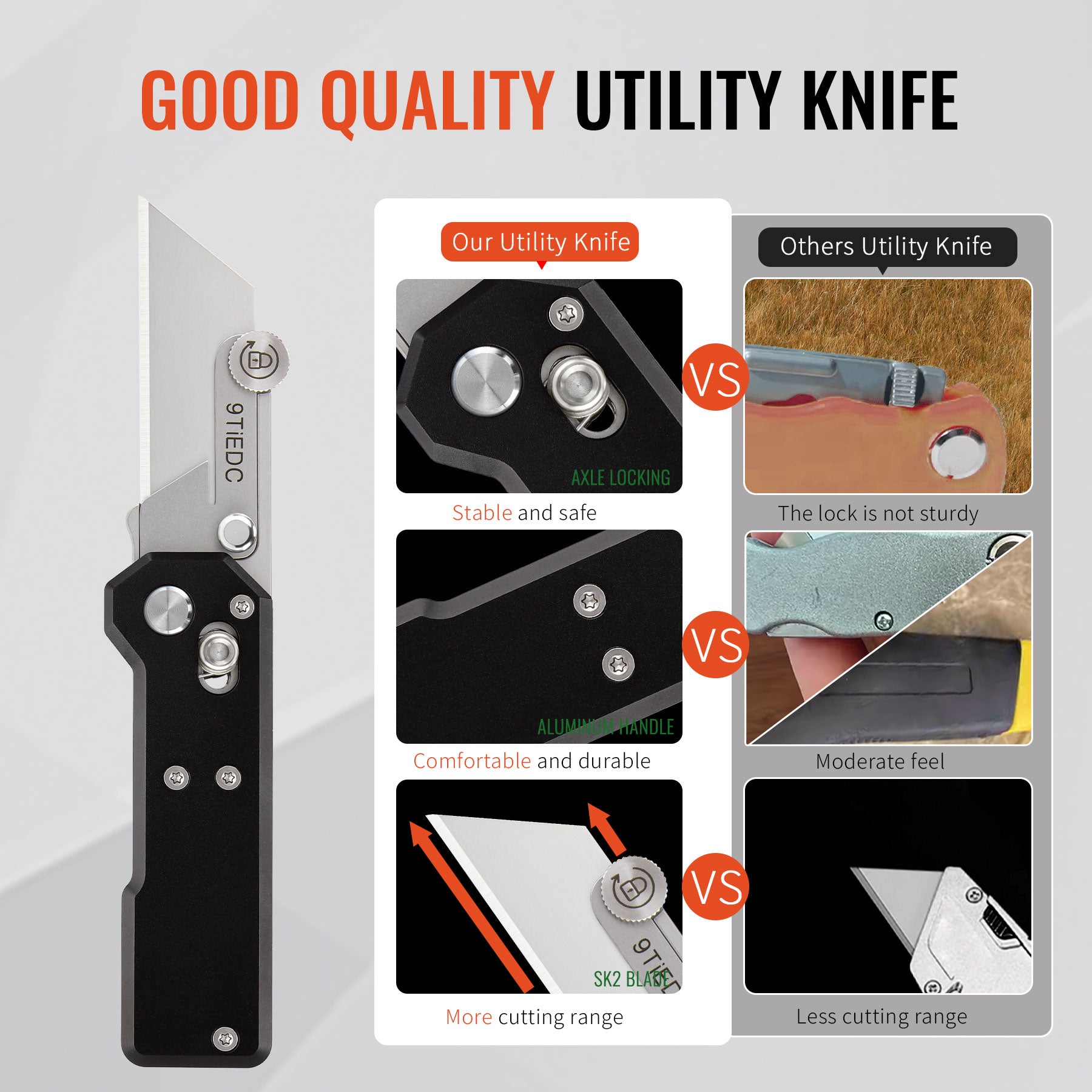 Folding Utility Knife, Aluminum Handle Heavy Duty Safety box cutter