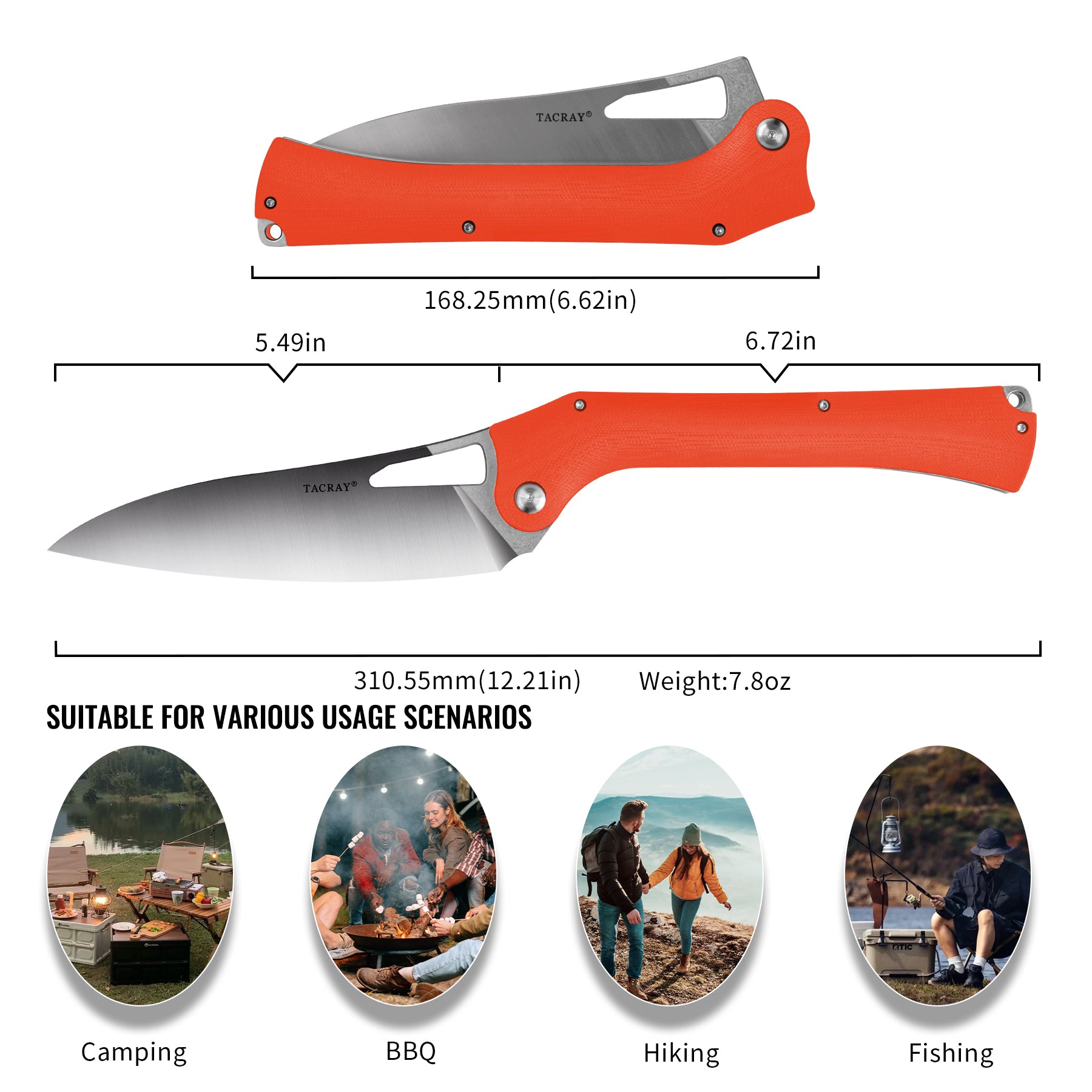 TACRAY Folding Kitchen Knife, Foldable Camping Knife with C VG10 Stainless Steel Blade